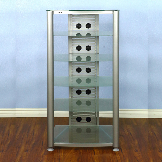 VTI RGR406SF - 6 Shelf Audio Rack with Gray Silver frame and Frosted Glass.