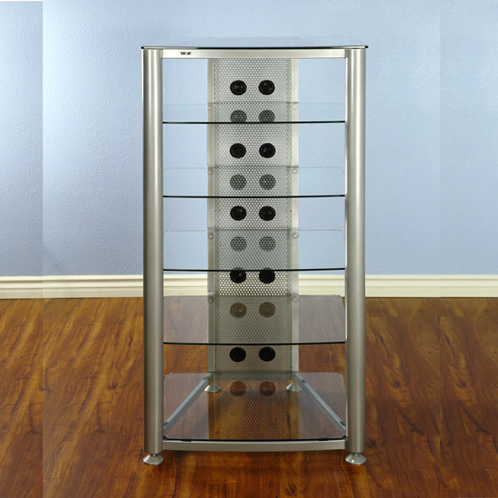 VTI RGR406SW - 6 Shelf Audio Rack with Gray Silver frame and Clear Glass.