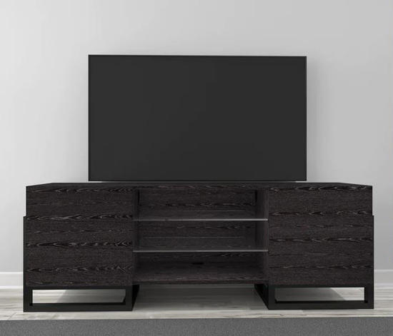  Furnitech ART DECO TV Stands FT70ST in Graphite w/ High Gloss Black Frame up to 83
