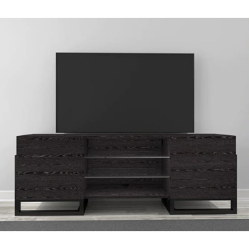  Furnitech ART DECO TV Stands FT70ST in Graphite w/ High Gloss Black Frame up to 83" TVs.