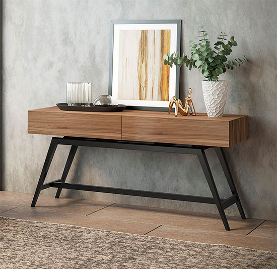 Furnitech FT63MMCW Mid-Century Multi-Functional Console Table in a Walnut Finish.  furnitech-ft63mmcw