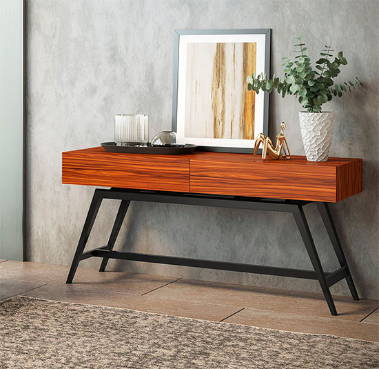 Furnitech FT63MMPF Mid-Century Multi-Functional Console Table in a Iron Wood Finish.  furnitech-ft63mmpf