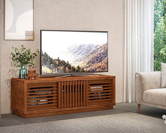  Furnitech FT64WS Oak Case Honey TV Stand Media Console up to 70