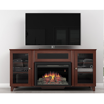 Furnitech FT70SCFB – 70" Shaker Style TV Console with 25" Electric Fireplace in Dark Cherry. Furnitech-FT70SCFB