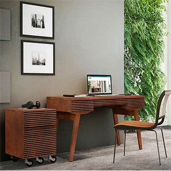 Furnitech TANGO-DK48CN Mid-Century Modern Writing Desk in Warm Cognac Finish. furnitech-tango-dk48cn
