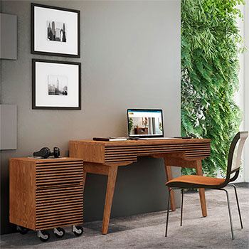 Furnitech TANGO-DK48HO Mid-Century Modern Writing Desk in Warm Honey Oak Finish. furnitech-tango-dk48ho