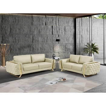 Global United 1050 Genuine Italian Leather 2PC (Sofa and Loveseat) Set in Beige color.