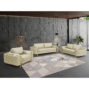 Global United 1050 Genuine Italian Leather 3PC (Sofa, Loveseat and Chair) Set in Beige color.