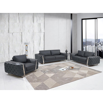 Global United 1050 Genuine Italian Leather 3PC (Sofa, Loveseat and Chair) Set in Dark Gray color.