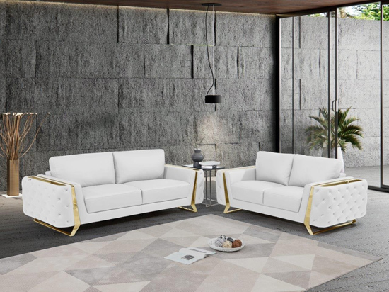 Global United 1050 Genuine Italian Leather 2PC (Sofa and Loveseat) Set in White color.
