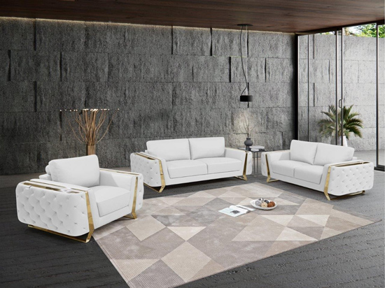 Global United 1050 Genuine Italian Leather 3PC (Sofa, Loveseat and Chair) Set in White color.