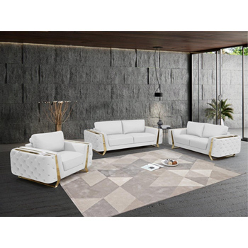 Global United 1050 Genuine Italian Leather 3PC (Sofa, Loveseat and Chair) Set in White color.