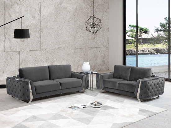Global United 1051 Fabric 2PC (Sofa and Loveseat) Set in Dark Gray color.