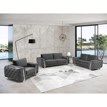 Global United 1051 Fabric 3PC (Sofa, Loveseat and Chair) Sofa Set in Dark Gray color.