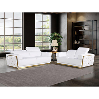 Global United Furniture 1111 Top Grain Genuine Italian Leather 2 Piece Sofa Set in White color. 1111-2pcs-white