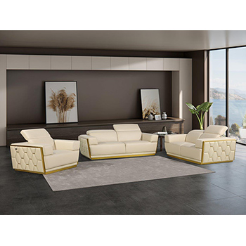 Global United Furniture 1111 Top Grain Genuine Italian Leather 3 Piece Sofa Set in Beige color.  1111-3pcs-beige
