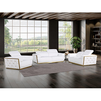 Global United Furniture 1111 Top Grain Genuine Italian Leather 3 Piece Sofa Set in White color. 1111-3pcs-white
