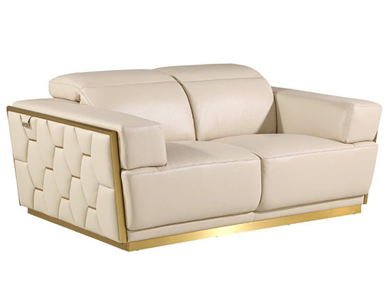 Global United Furniture 1111 Top Grain Genuine Italian Leather Loveseat in Beige color. 1111-beige-loveseat