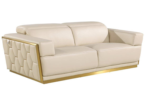 Global United Furniture 1111 Top Grain Genuine Italian Leather Sofa in Beige color. 1111-beige-sofa