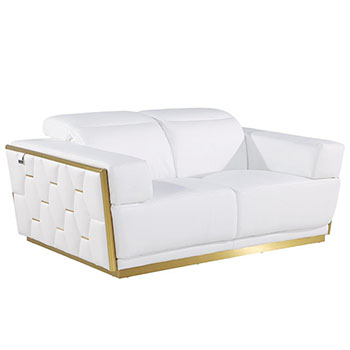 Global United Furniture 1111 Top Grain Genuine Italian Leather Loveseat in White color. 1111-white-loveseat