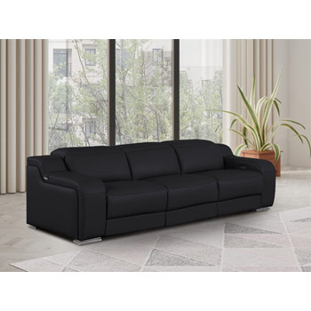 DivanItalia - Global United Furniture 1116 Leather Power Reclining Sofa with Dual (2 power) Recliners and Power Headrests in Black color.
