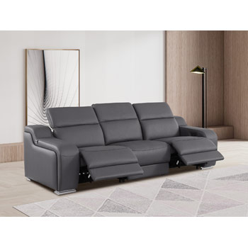 DivanItalia - Global United Furniture 1116 Leather Power Reclining Sofa with Dual (2 power) Recliners and Power Headrests in Dark Grey color.