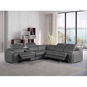Global United Furniture 1116 sectional, 6 pieces with 3-Power Recliners and 1-Console in Dark Gray color 1116-DARK-GRAY-3PWR-6PC