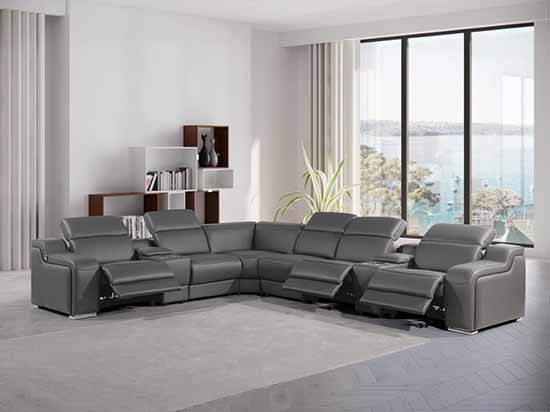 Global United Furniture 1116 sectional, 8 pieces with 3-Power Recliners and 2-Consoles in Dark Gray color 1116-DARK-GRAY-3PWR-8PC
