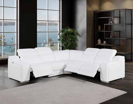 Global United Furniture 1116 sectional, 5 pieces with 3-Power Recliners in White color 1116-WHITE-3PWR-5PC