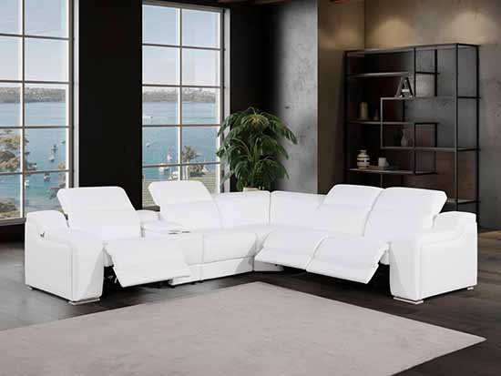 Global United Furniture 1116 sectional, 6 pieces with 3-Power Recliners and 1-Console in White color 1116-WHITE-3PWR-6PC