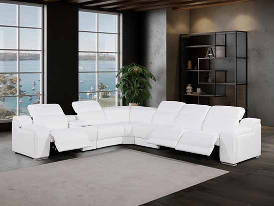 Global United Furniture 1116 sectional, 7 pieces with 3-Power Recliners and 1-Console in White color 1116-WHITE-3PWR-7PC