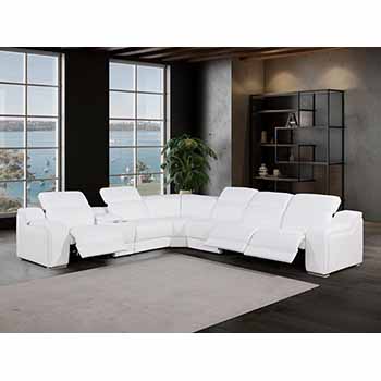 Global United Furniture 1116 sectional, 7 pieces with 3-Power Recliners and 1-Console in White color 1116-WHITE-3PWR-7PC
