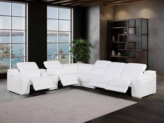 Global United Furniture 1116 sectional, 7 pieces with 4-Power Recliners and 1-Console in White color 1116-WHITE-4PWR-7PC