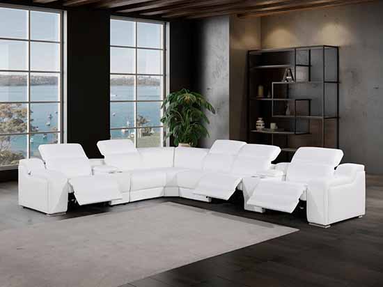Global United Furniture 1116 sectional, 8 pieces with 3-Power Recliners and 2-Consoles in White color 1116-WHITE-3PWR-8PC