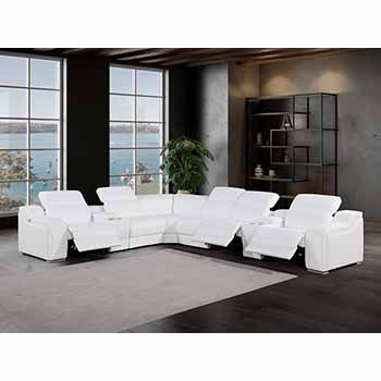 Global United Furniture 1116 sectional, 8 pieces with 3-Power Recliners and 2-Consoles in White color 1116-WHITE-3PWR-8PC