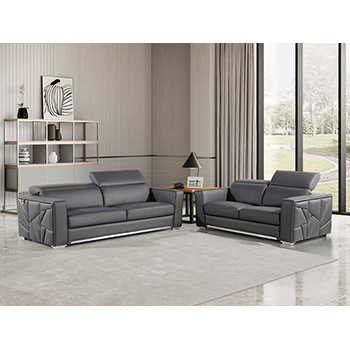 Global United Furniture 1120 Top Grain Genuine Italian Leather 2 Piece Sofa Set in Dark Gray color. 1120-2pcs-dark-gray