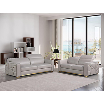 Global United Furniture 1120 Top Grain Genuine Italian Leather 2 Piece Sofa Set in Light Gray color. 1120-2pcs-light-gray