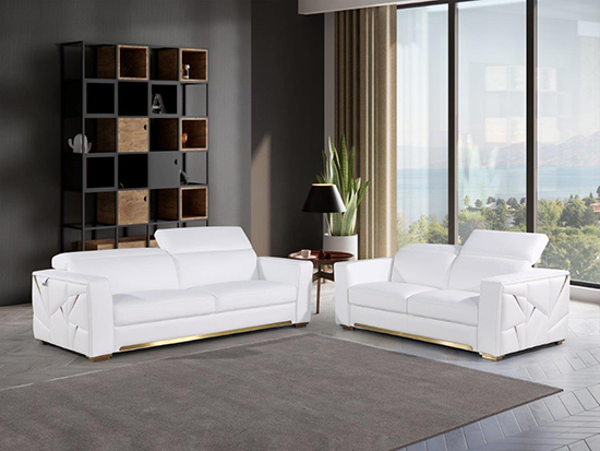 Global United Furniture 1120 Top Grain Genuine Italian Leather 2 Piece Sofa Set in White color.  1120-2pcs-white