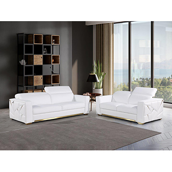 Global United Furniture 1120 Top Grain Genuine Italian Leather 2 Piece Sofa Set in White color.  1120-2pcs-white