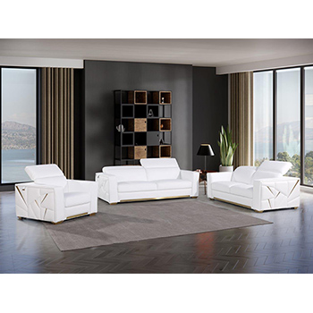 Global United Furniture 1120 Top Grain Genuine Italian Leather 3 Piece Sofa Set in White color. 1120-3pcs-white