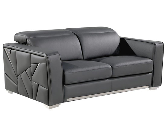 Global United Furniture 1120 Top Grain Genuine Italian Leather Loveseat in Dark Gray color. 1120-dark-gray-loveseat