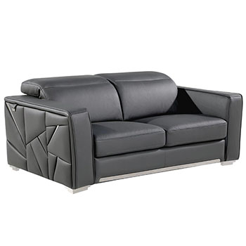 Global United Furniture 1120 Top Grain Genuine Italian Leather Loveseat in Dark Gray color. 1120-dark-gray-loveseat