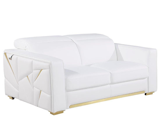 Global United Furniture 1120 Top Grain Genuine Italian Leather Loveseat in White color. 1120-white-loveseat