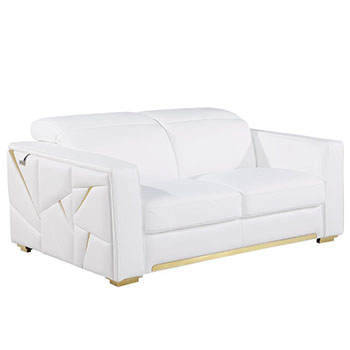 Global United Furniture 1120 Top Grain Genuine Italian Leather Loveseat in White color. 1120-white-loveseat