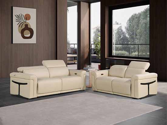 Global United Furniture 1126 Power Reclining Italian Leather 2 piece Sofa Set in Beige color. 1126-2pcs-beige