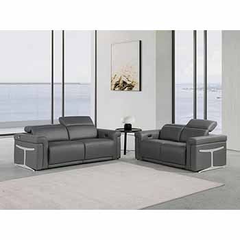 Global United Furniture 1126 Power Reclining Italian Leather 2 piece Sofa Set in Dark Gray color. 1126-2pcs-dark-gray