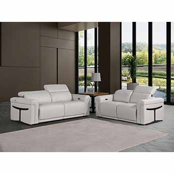 Global United Furniture 1126 Power Reclining Italian Leather 2 piece Sofa Set in Light Gray color. 1126-2pcs-light-gray
