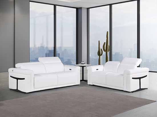 Global United Furniture 1126 Power Reclining Italian Leather 2 piece Sofa Set in White color.  1126-2pcs-white