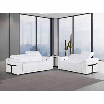 Global United Furniture 1126 Power Reclining Italian Leather 2 piece Sofa Set in White color.  1126-2pcs-white