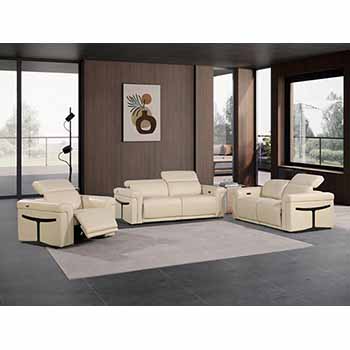 Global United Furniture 1126 Top Grain Power Reclining Italian Leather 3 Piece Sofa Set in Beige color. 1126-3pcs-beige